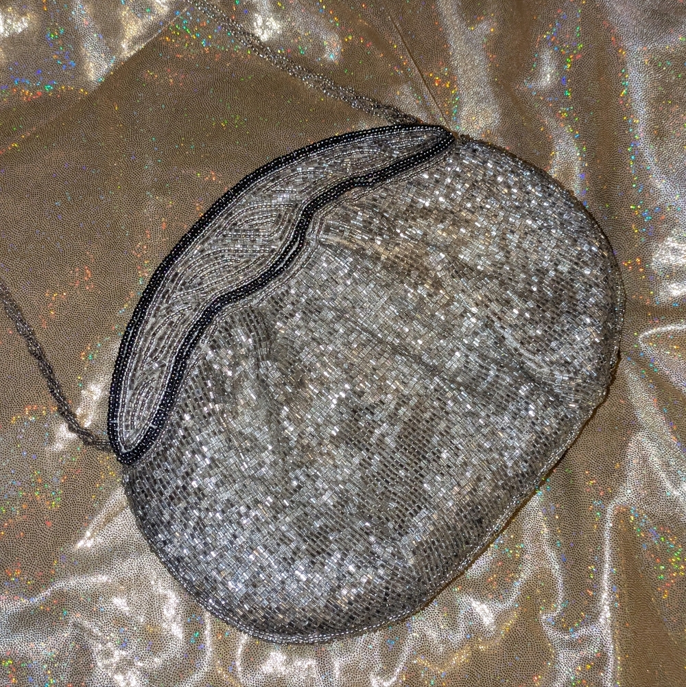 Silver Beaded Vintage Evening Bag